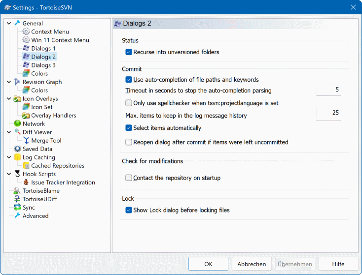 The Settings Dialog, Dialogs 2 Page