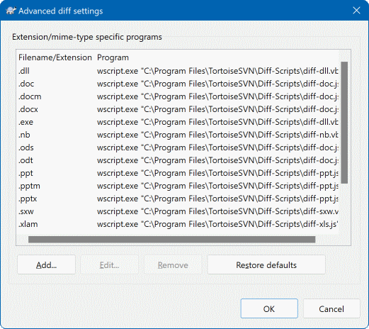 The Settings Dialog, Diff/Merge Advanced Dialog