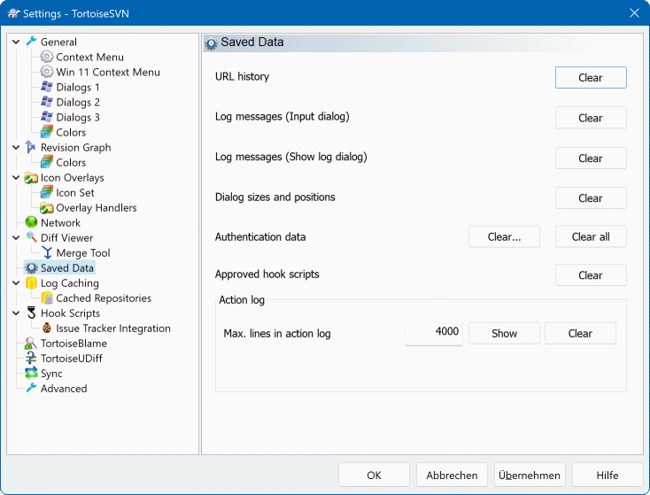 The Settings Dialog, Saved Data Page